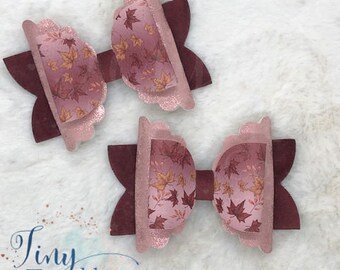 Leaves Are Fallin' Bow- Girl's Fall Hair Bow- Cranberry Autumn Bow