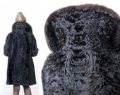 Real Russian Broadtail Mink Fur Coat, 60s Vintage Dress Jacket, black Astrakhan Persian Lamb, Shawl collar, S - M, as new, karakul swakara