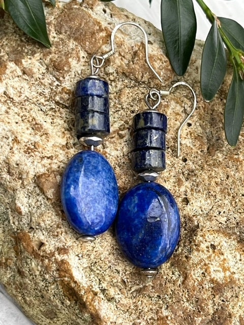 Lever back Titanium Copper Gold Avail Lapis Lazuli and Sterling Silver Earrings 