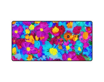 Bunte Blumen Schreibtischunterlage; College-Wohnheim oder Home-Office-Schreibtischmatte;