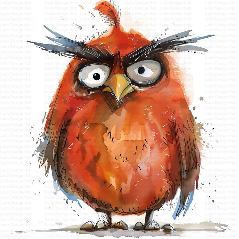 14 Grumpy Birds Clipart Collection , Premium Watercolor Clipart, High ...
