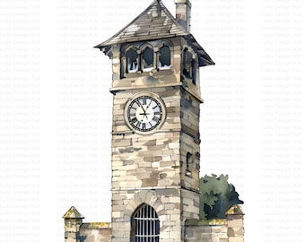 セール‼️アンティークタワークロック Musical tall clock 絵 Old English Stone Clocktower Clipart for Commercial Use