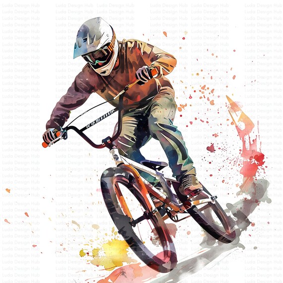 BMX Bike Rider Watercolor Clipart: Sports Graphics (PNG) - Etsy