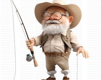 Funny Old Man Clipart: 12 Whimsical PNG Images (Digital Download)