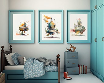 Retro Toy Spaceship Print: Atomic Age Kids Room Decor (Digital Download)
