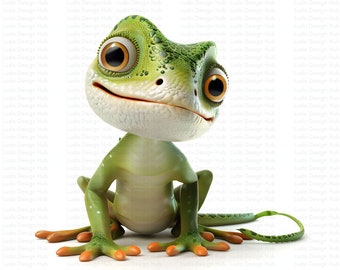 Cute Funny Green Lizard Clipart for Commercial Use - Lizard Images for Kids' Projects, Crafts, and Scrapbooking - 12 High-Resolution PNGs