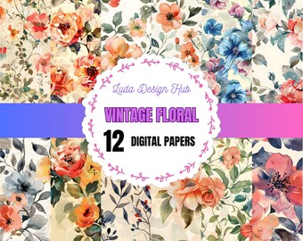 Vintage Floral Digital Paper: Seamless Scrapbook Paper (Commercial Use)