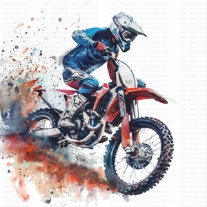 Dynamic Motocross 12 Clipart Collection Watercolor Dirt Bikes, Racing Bikes, Boys Off-Road Adventures craft, art, for Commercial Use