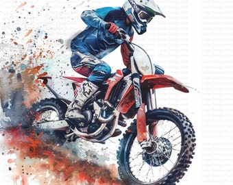 Watercolor Motocross Clipart: Dirt Bike Racing Graphics (Commercial Use)