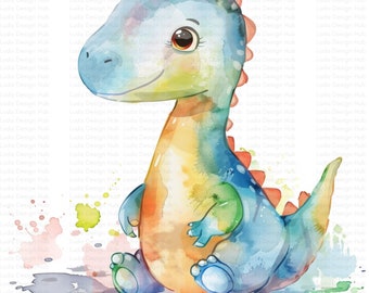 Watercolor Dinosaur Clipart: Nursery Art, Baby Dino (Digital Download)
