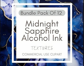 Pacote de clipart com textura de tinta alcoólica safira meia-noite (download digital)