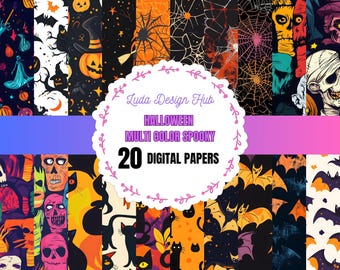 Spooky Halloween Digital Paper Pack: 20 Seamless Designs (PNG)