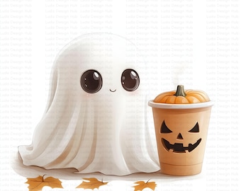 Cute Little Ghost Clipart para uso comercial - Adoráveis ilustrações de fantasmas para artesanato, decoração e scrapbooking - 12 PNGs de alta resolução