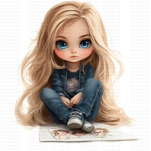 18 collection de cliparts drôles de filles mignonnes - projets artistiques parfaits, décoration et usage commercial, 18 images PNG, 14 x 14 pouces, 400 ppp, fond transparent