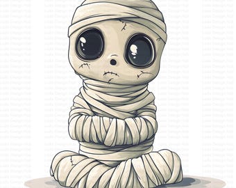 Clipart de múmias assustadoras fofas para uso comercial - adoráveis ilustrações, artesanato, decoração e scrapbooking de Halloween - 12 PNGs de alta resolução