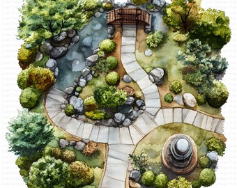 Japanese Zen Garden Aerial View Layout - Perfect for Art