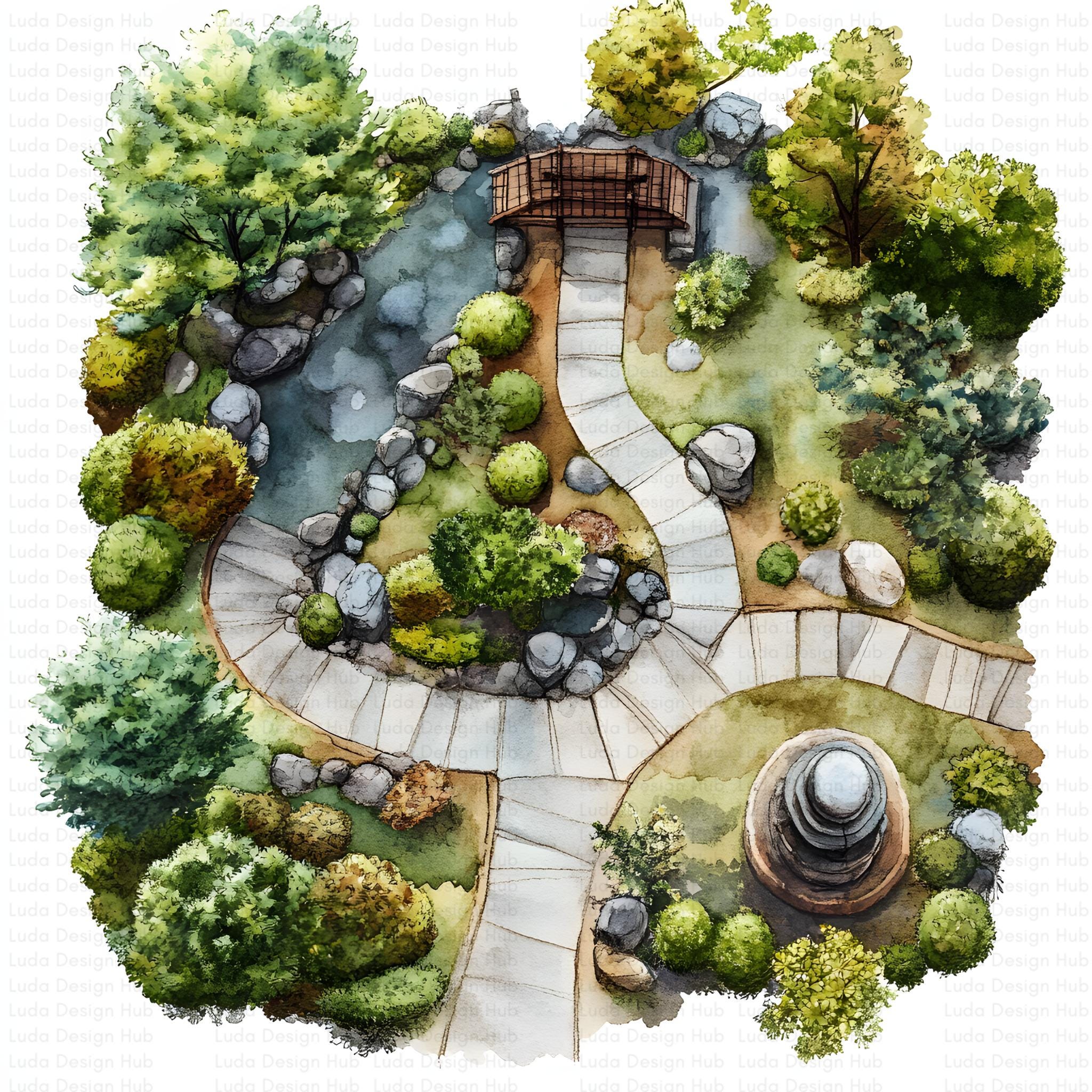 Japanese Zen Garden Aerial View Layout - Perfect for Art
