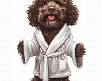 Cavoodle in Bath Robe Clipart: Dog Illustration PNGs (Commercial Use)