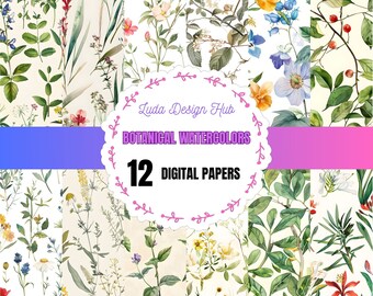 Botanical Watercolor Digital Paper: Seamless Floral Design (Commercial Use)