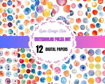 Watercolor Polka Dot Digital Paper: 14x14 Seamless Pattern (Commercial Use)