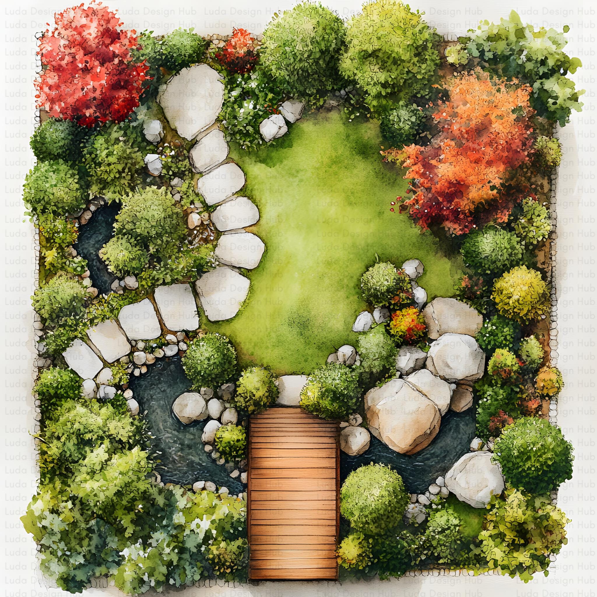 Japanese Zen Garden Aerial View Layout - Perfect for Art