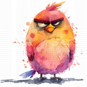 14 Grumpy Birds Clipart Collection , Premium Watercolor Clipart, High-Resolution PNG Files, Ready-to-Print , Instant Digital Download