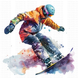 Snowboarder Clipart für den kommerziellen Gebrauch - Dynamische Snowboard Bilder für Kunsthandwerk, Sportprojekte und Scrapbooking - 12 hochauflösende PNGs