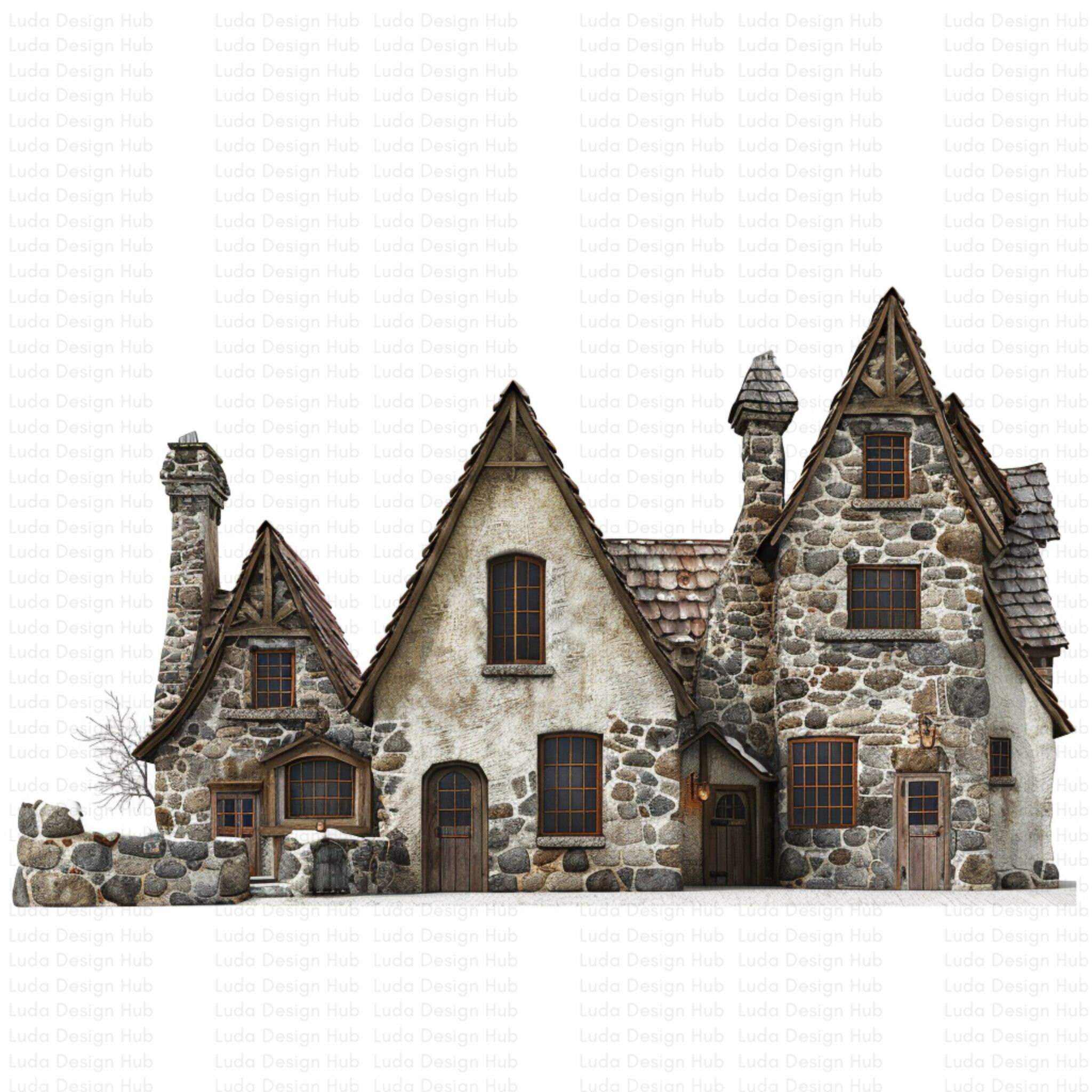 Old English Stone Houses Clipart for Commercial Use - Charming Historical Images for Crafts ...