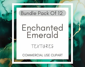 Pacote de clipart com textura de tinta alcoólica esmeralda: 12 designs exclusivos (download digital)
