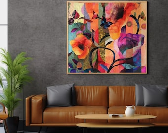 Floral Butterfly Quilt Wall Art: Nature-Inspired Home Decor (Digital Download)