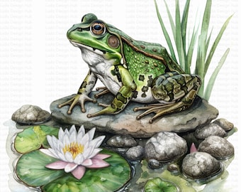 12 Bright Green Frog Clipart, Toad Clipart, Printable Watercolor clipart, High Quality JPGs, Digital download, Paper craft, junk journals
