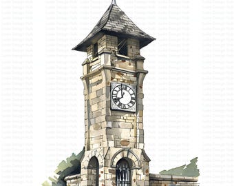 セール‼️アンティークタワークロック Musical tall clock 絵 Old English Stone Clocktower Clipart for Commercial Use
