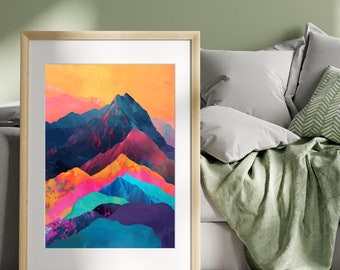 Abstract Mountain Painting: Modern Minimalist Wall Art (Commercial Use)