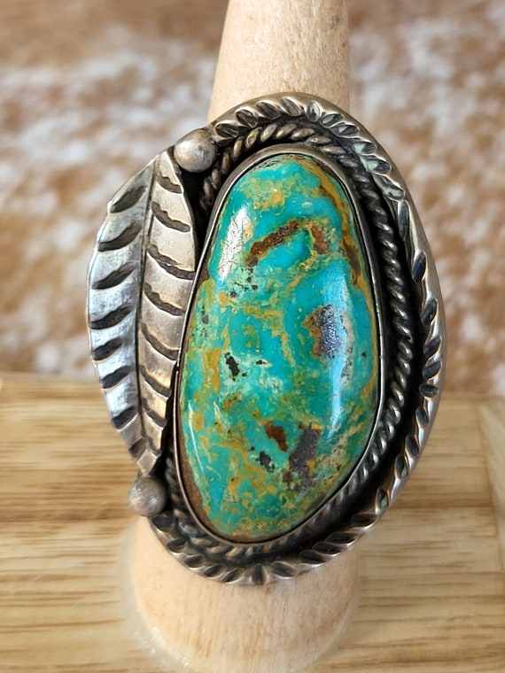 Green Turquoise Ring, Vintage Sterling Silver, Na… - image 1