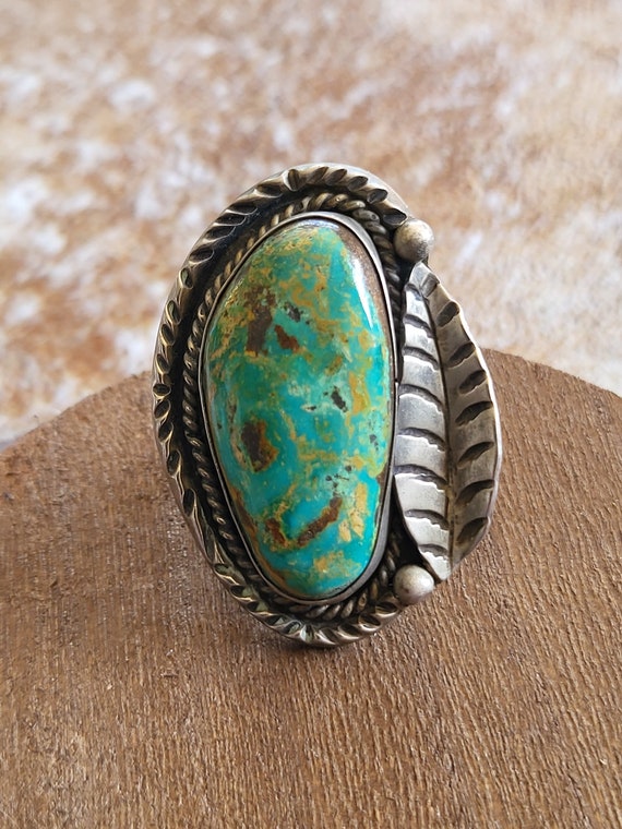 Green Turquoise Ring, Vintage Sterling Silver, Na… - image 3