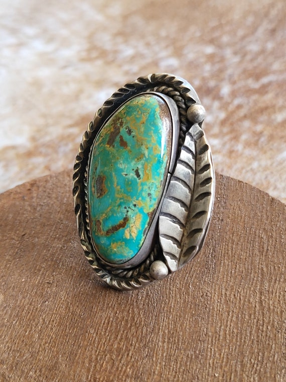 Green Turquoise Ring, Vintage Sterling Silver, Na… - image 5