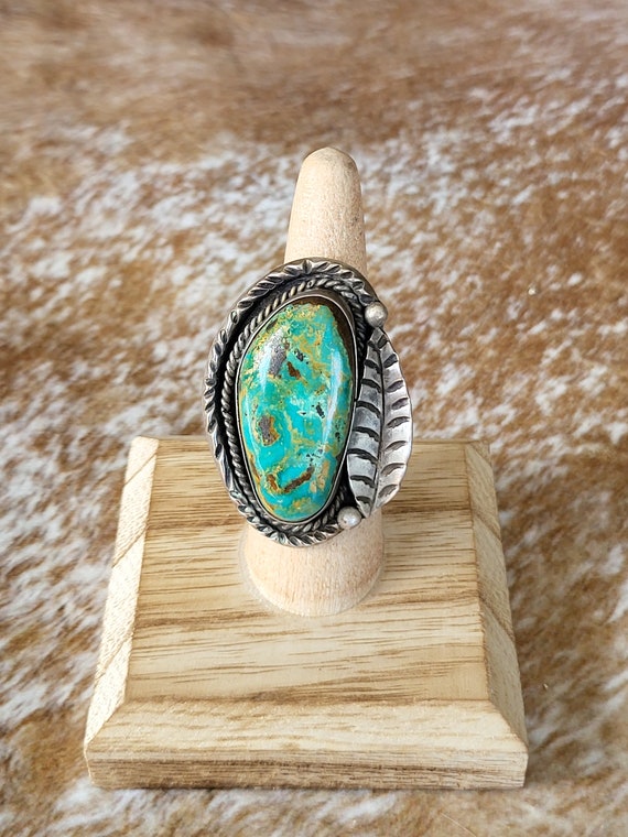 Green Turquoise Ring, Vintage Sterling Silver, Na… - image 7