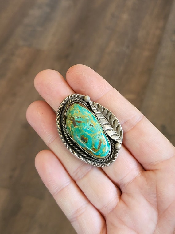 Green Turquoise Ring, Vintage Sterling Silver, Na… - image 2