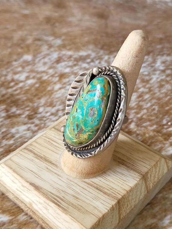 Green Turquoise Ring, Vintage Sterling Silver, Na… - image 8