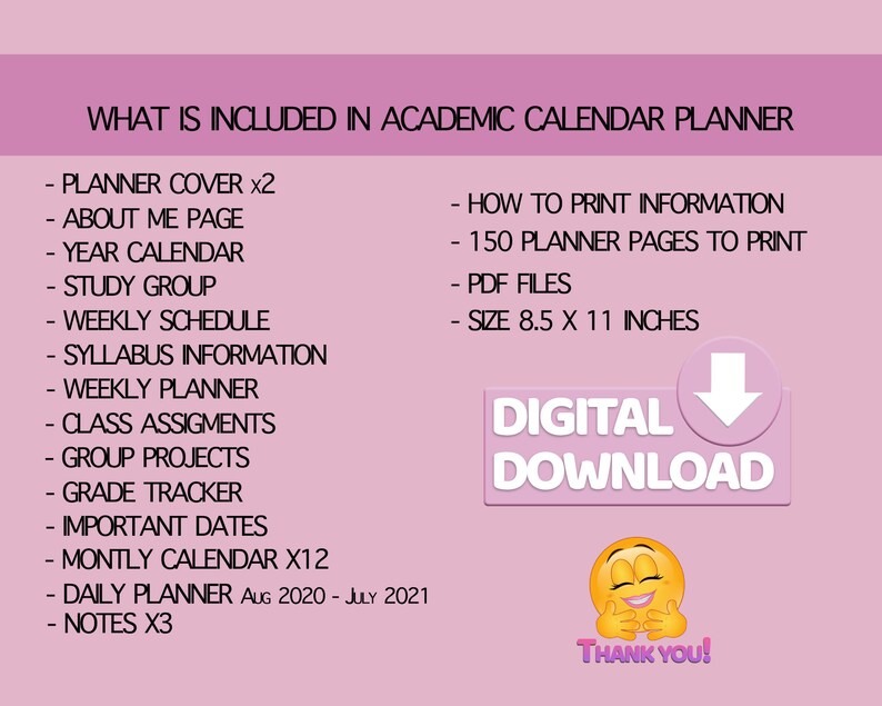Academic planner 2020-2021 | Etsy