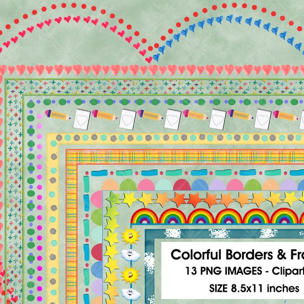 Colorful Borders and Frames ClipArt, Back to School Clip Art, Border Frames, Text Box Frames, Digital, School Page Borders Clipart