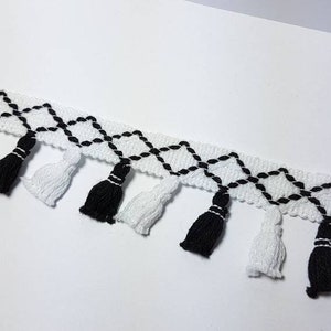 3.85 EUR/meter fringe border, fringe ribbon, Boho Ibiza style, tassel, border, black/white image 3