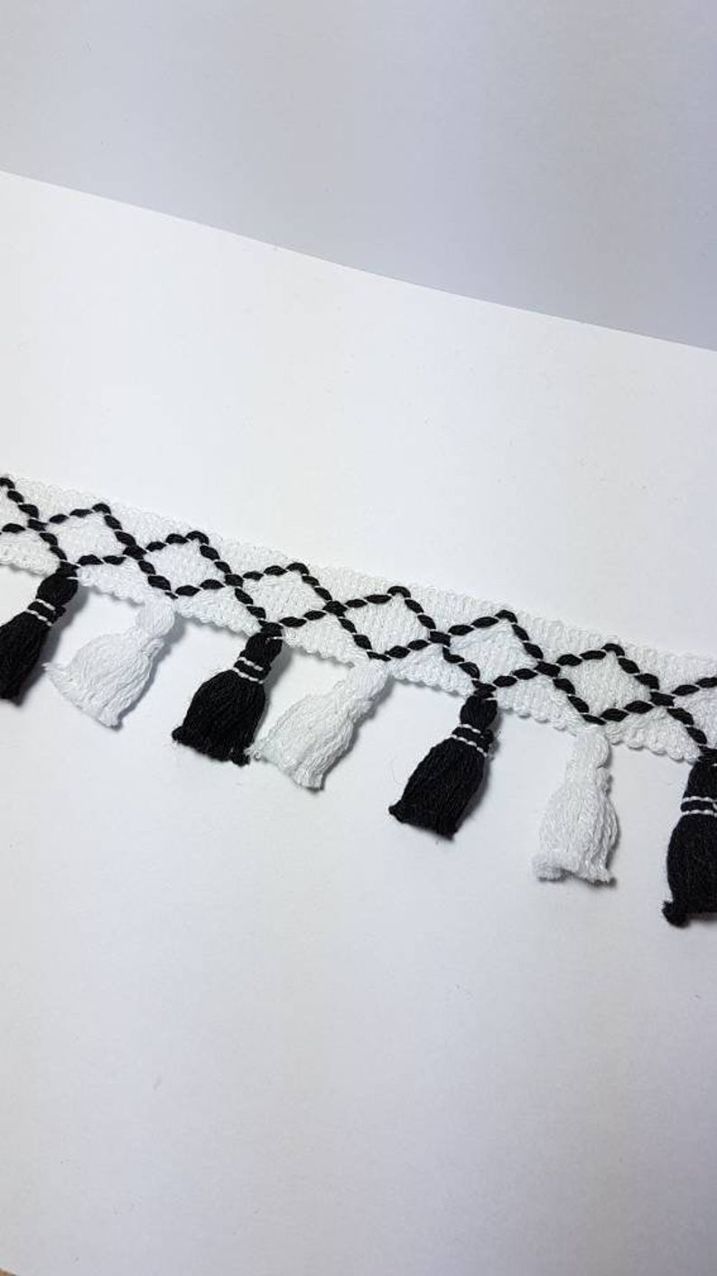 3.85 EUR/meter fringe border, fringe ribbon, Boho Ibiza style, tassel, border, black/white image 3