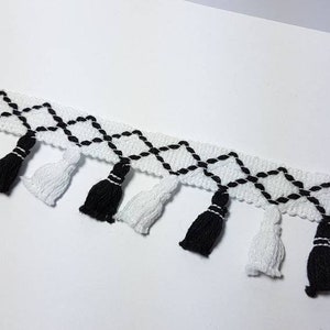 3.85 EUR/meter fringe border, fringe ribbon, Boho Ibiza style, tassel, border, black/white image 9