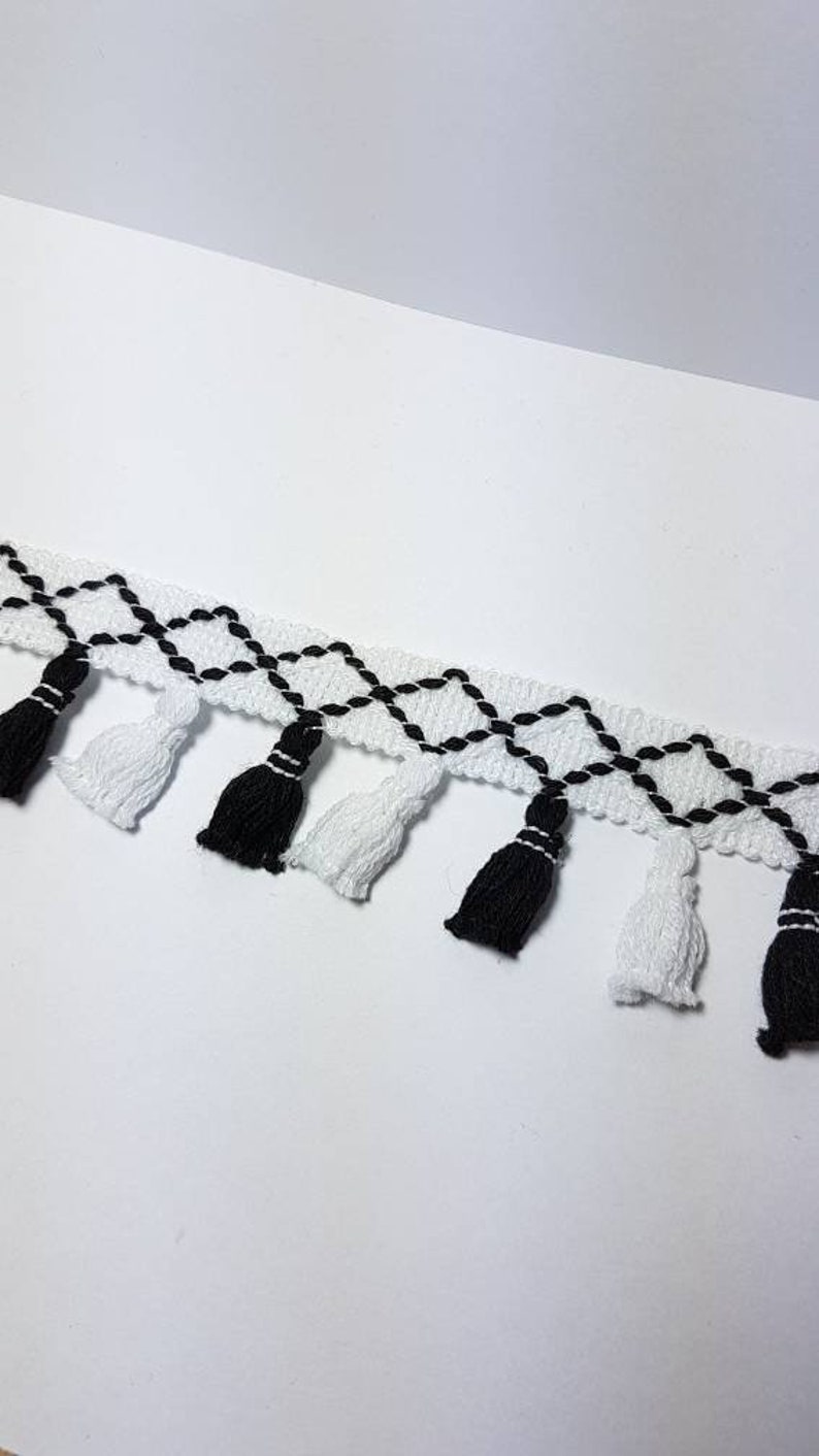 3.85 EUR/meter fringe border, fringe ribbon, Boho Ibiza style, tassel, border, black/white image 9