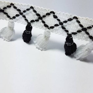 3.85 EUR/meter fringe border, fringe ribbon, Boho Ibiza style, tassel, border, black/white image 10