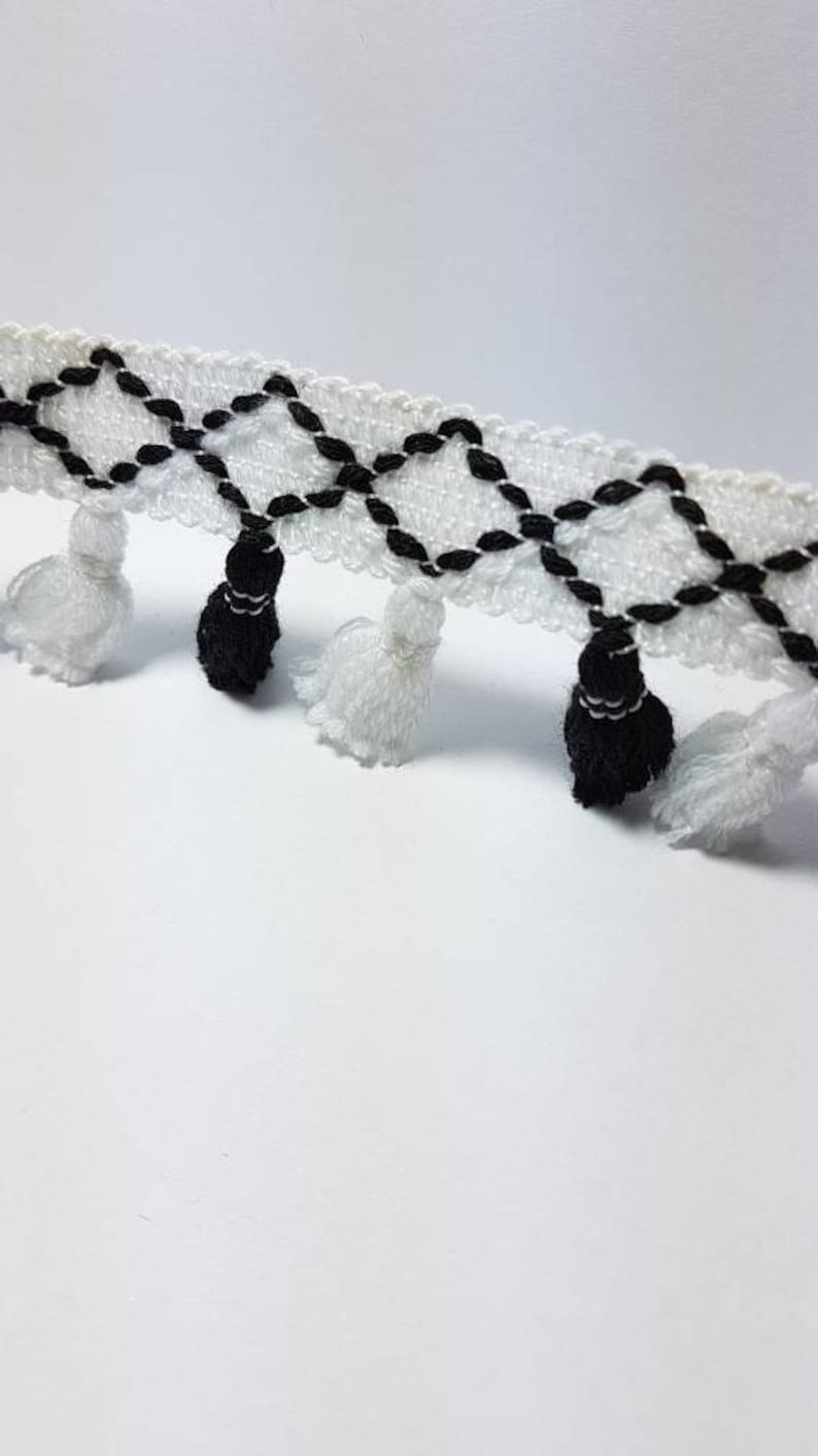 3.85 EUR/meter fringe border, fringe ribbon, Boho Ibiza style, tassel, border, black/white image 5