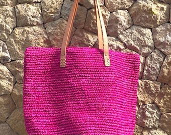 JAMBON Seagrass Bag, Fuchsia Raffia Summer  Bag, Pink Beach Bag,  Straw Bag, Summer  Bag, Seagrass Purse, Gift For Her, Seagrass Tote Bag