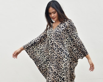Kaftan con estampado de leopardo, Kaftan de verano, Kaftan de playa, Kaftan con estampado animal, Kaftan de rayón