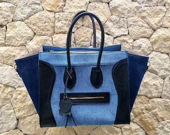 LARGE SIZE Upcycle Jeans Bag, Verona Upcycle Handbag, Denim Upcycle Bag, eco friendly Jeans Bag